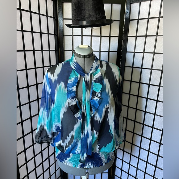 Alfani Sheer Neck Tie Blouse - Picture 2 of 11